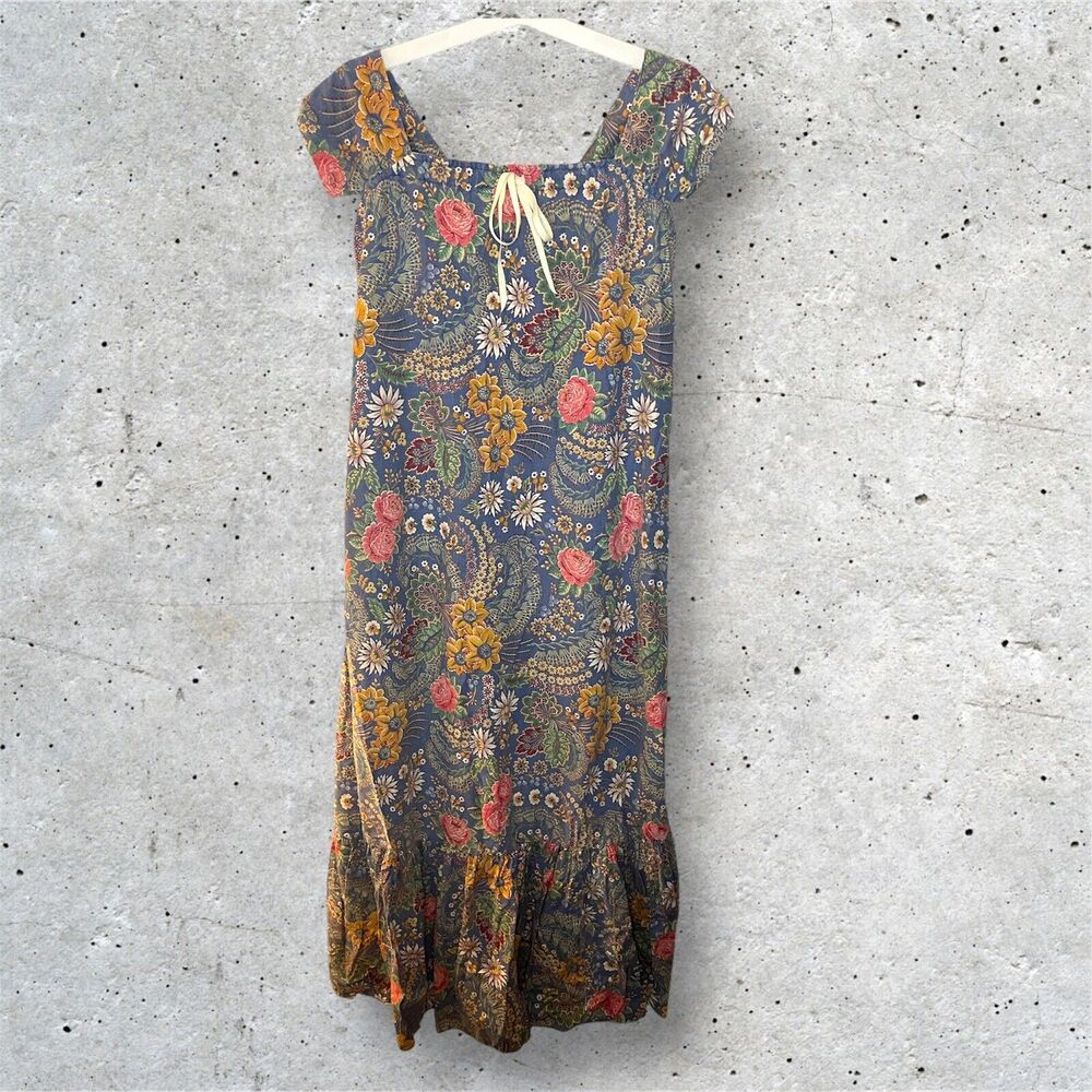 Kumu Hawaii VTG Ruffles Maxi Hawaiian Dress Muumuu Floral Prairie Cottagecore